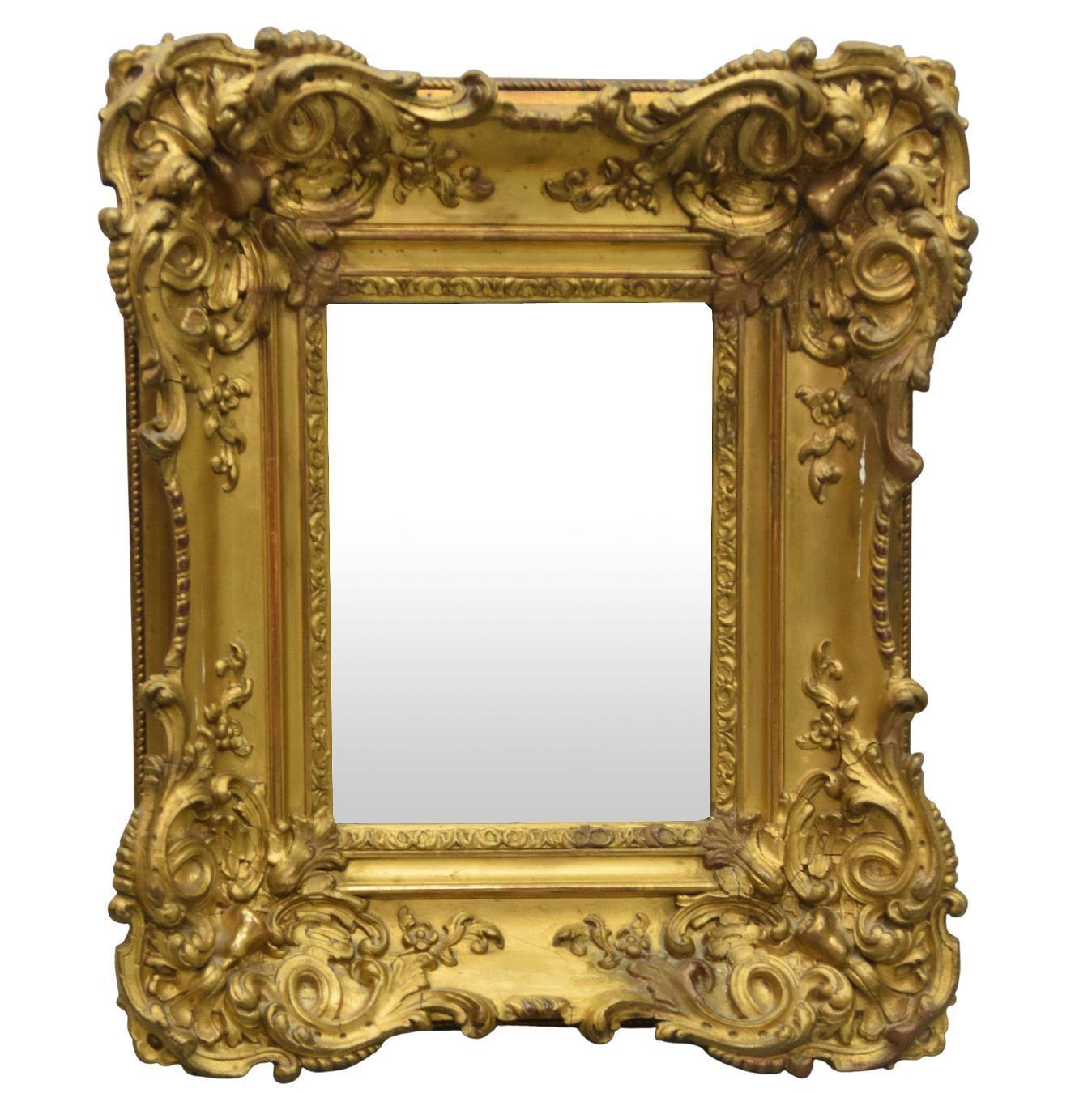 Frame With Wooden Ears And Gilded Stucco, Late 19th Century