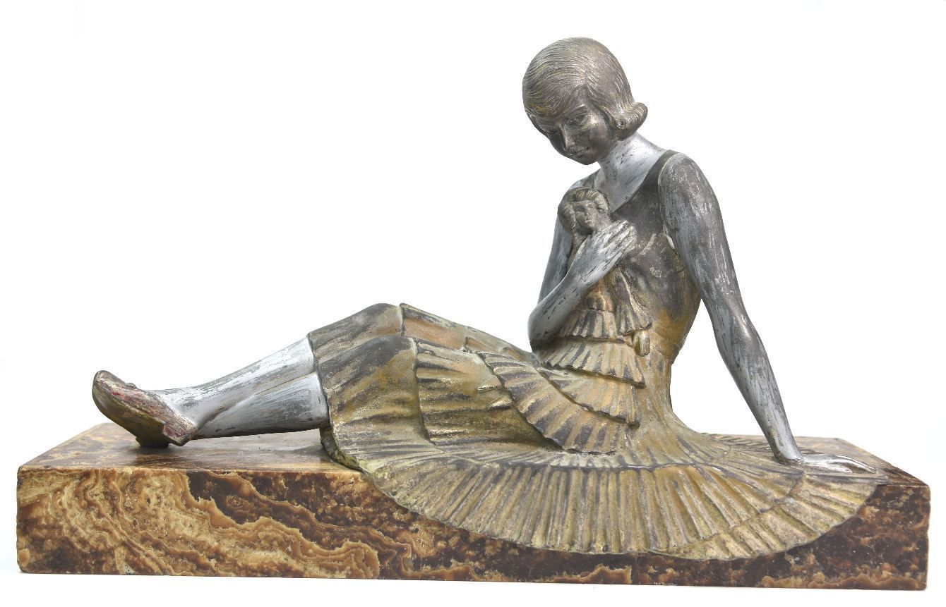 1930 Art Deco Spelter By Demeter Chiparus Onyx Base photo Home Decor