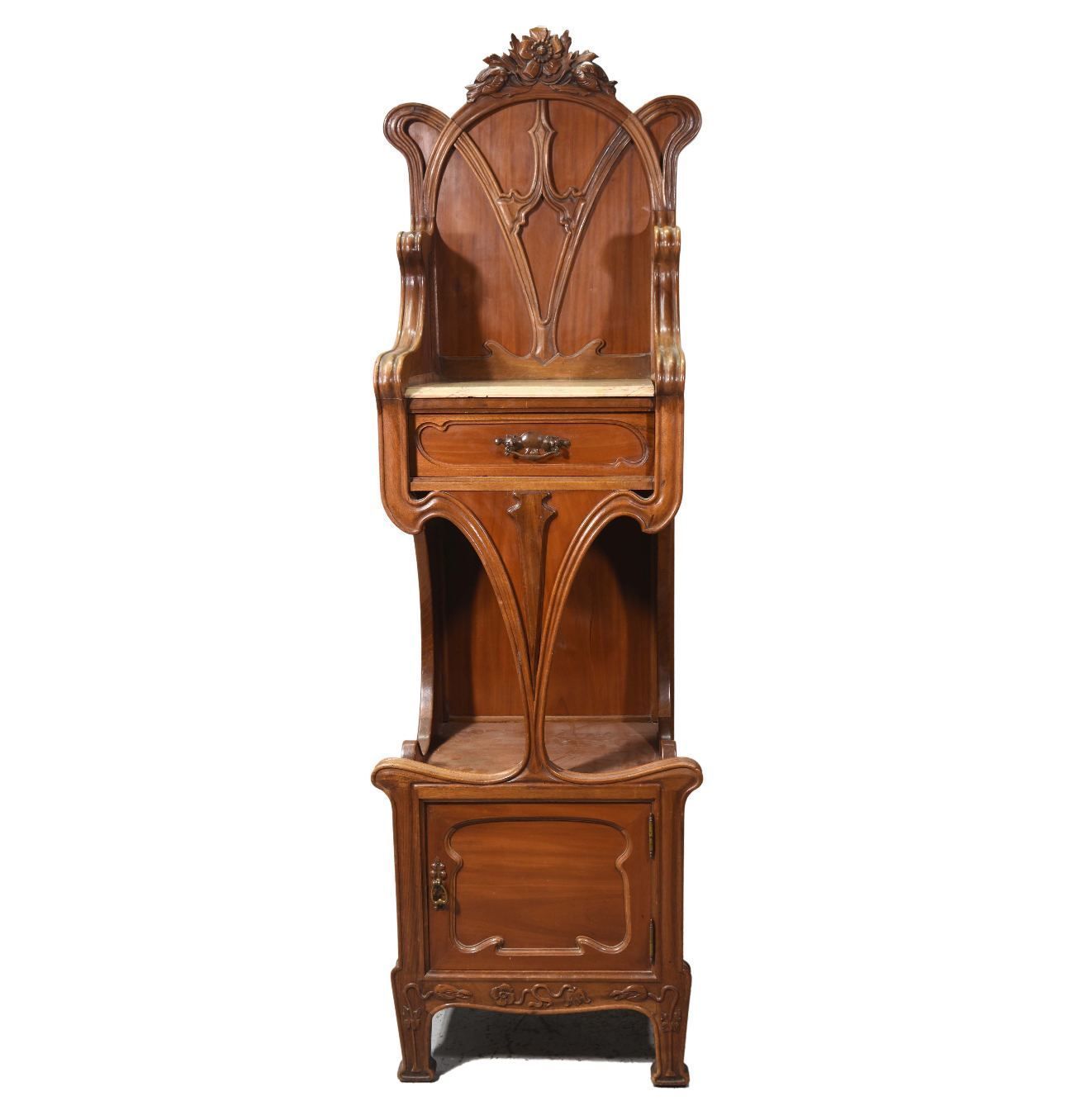 Spectacular 1900 Walnut Bedside Table From The Art Nouveau Period