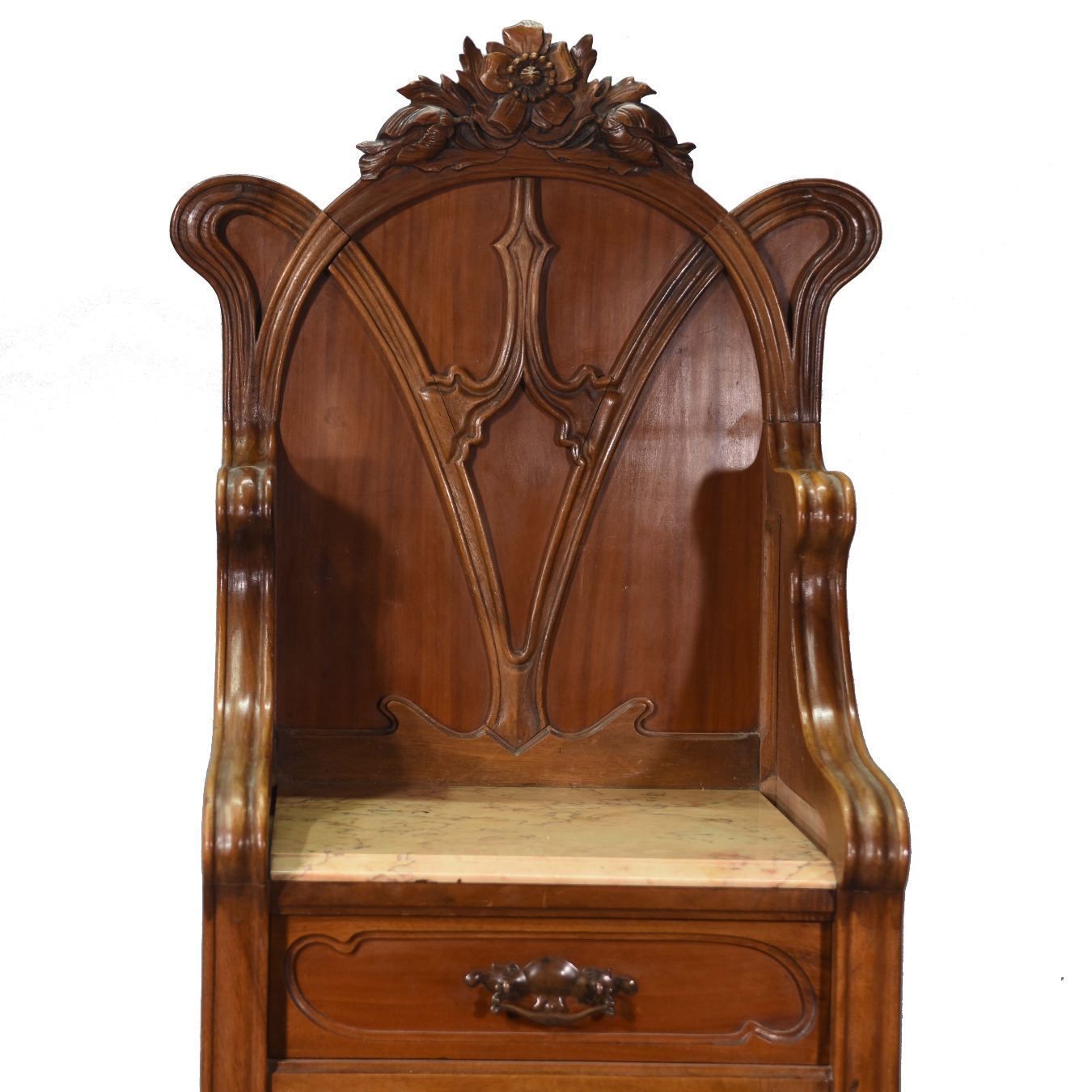 Spectacular 1900 Walnut Bedside Table From The Art Nouveau Period photo vinterior
