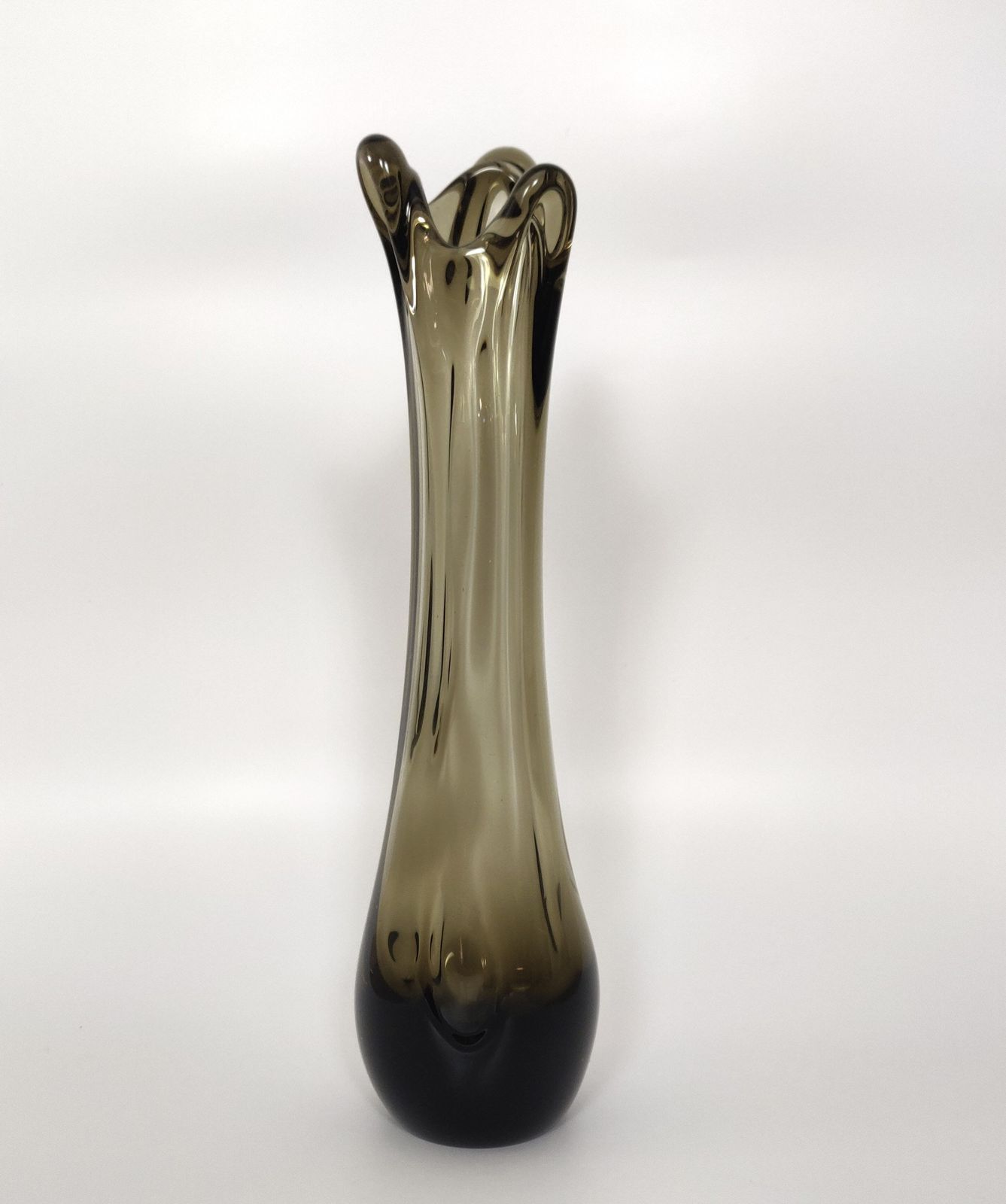 Pair Of Italian Vintage Smoked Glass Vases, Mid Century Murano Handmade Tall Glass Vases photo for sale