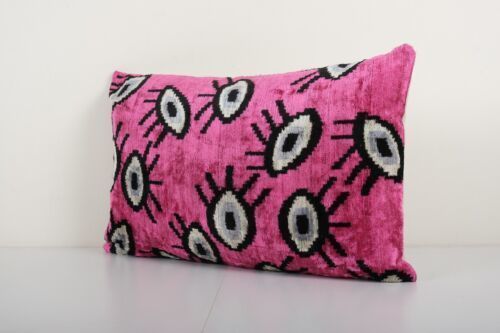 Ikat Eye Pink Pillow Cover   Silk Pastel Velvet Lumbar Pillow Cover photo furniture
