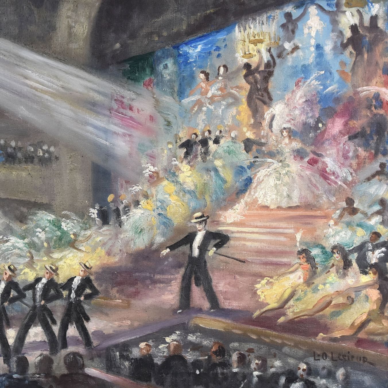 Charles Trenet Cabaret Scene Decorative Painting On Canvas Signed Lesieur photo for sale