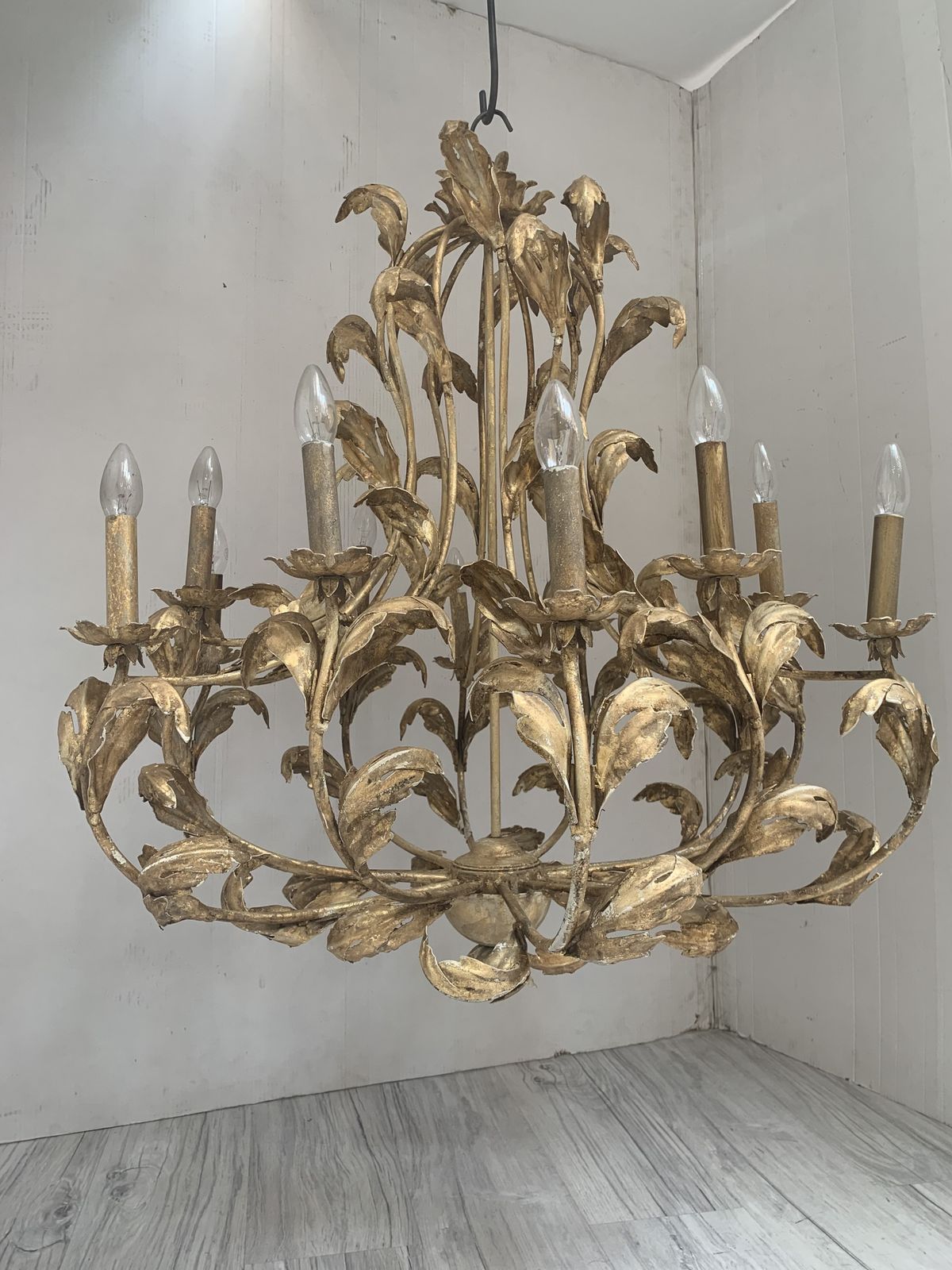 Chandelier In Gold  Handmade Painted Metal, 10 Lights, Wrought Iron Florentine Art Made In Italy photo 7192.0