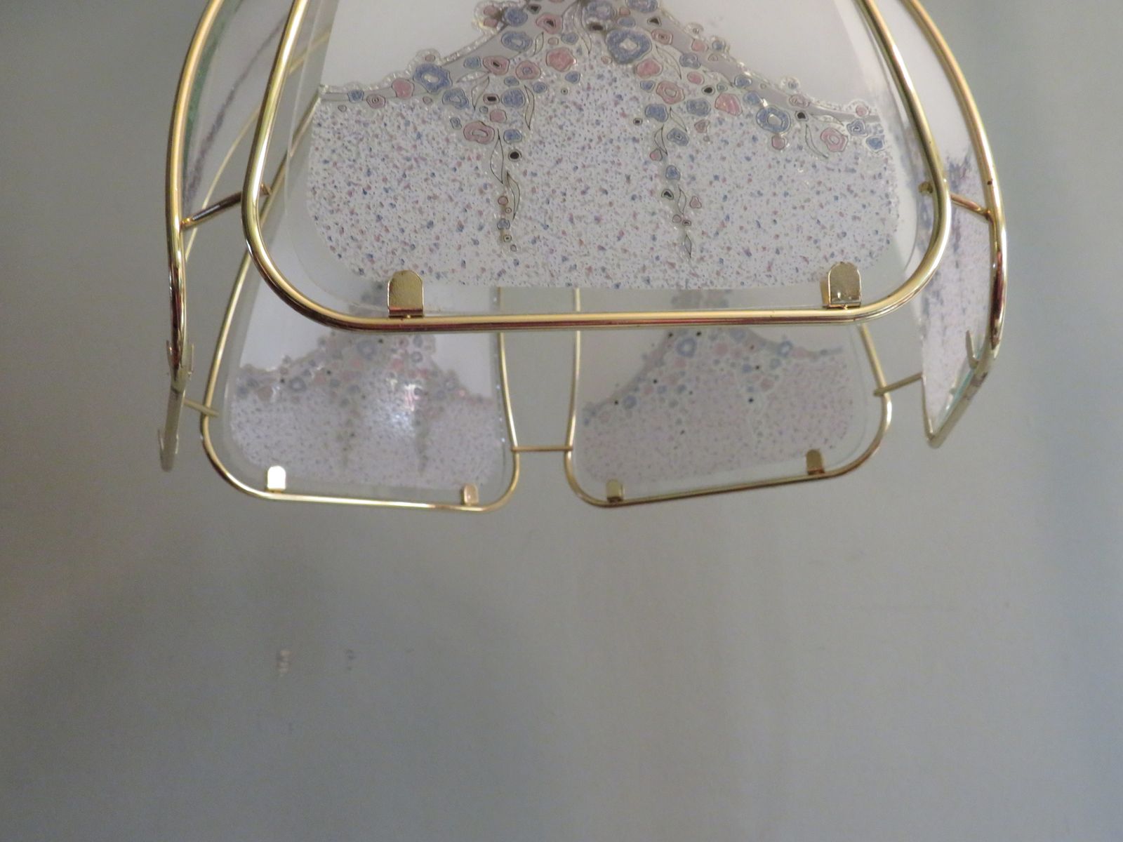 Pendant In Gilt Metal And Murano Glass Panels By Eglo Leuchten Austria 1970 photo buy