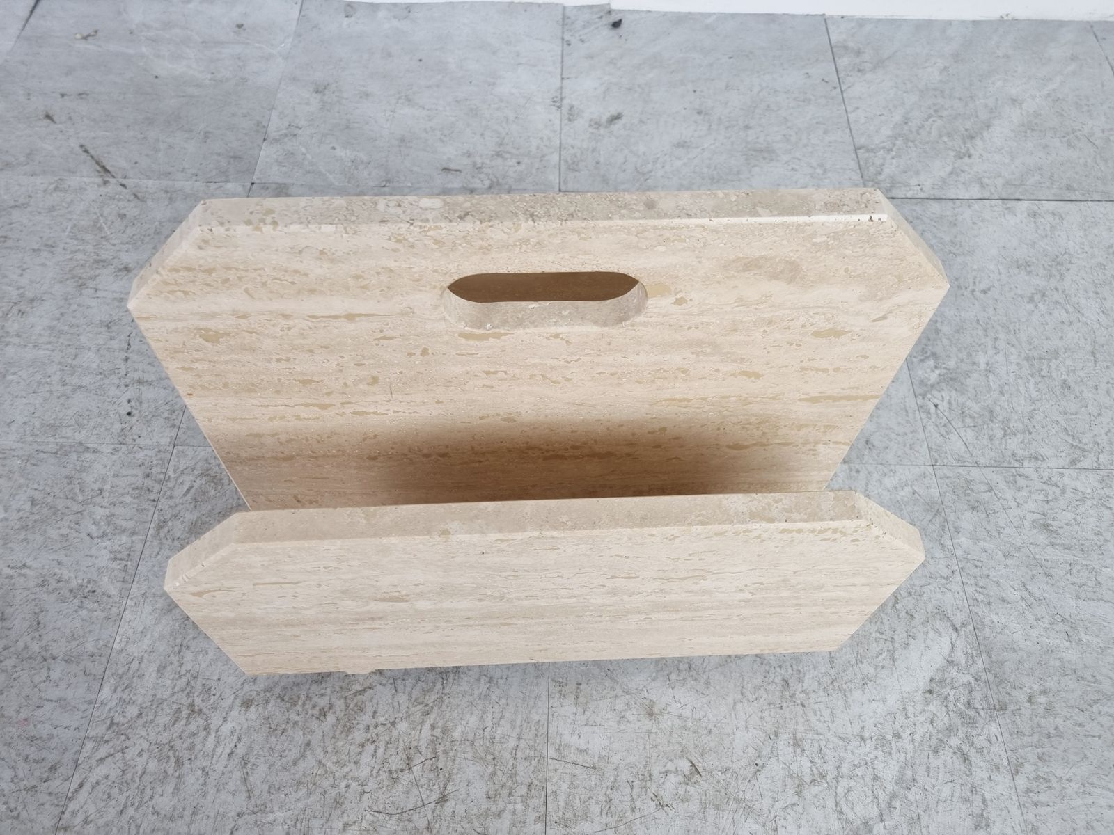 Vintage Travertine Magazine Holder, 1970s photo furniture