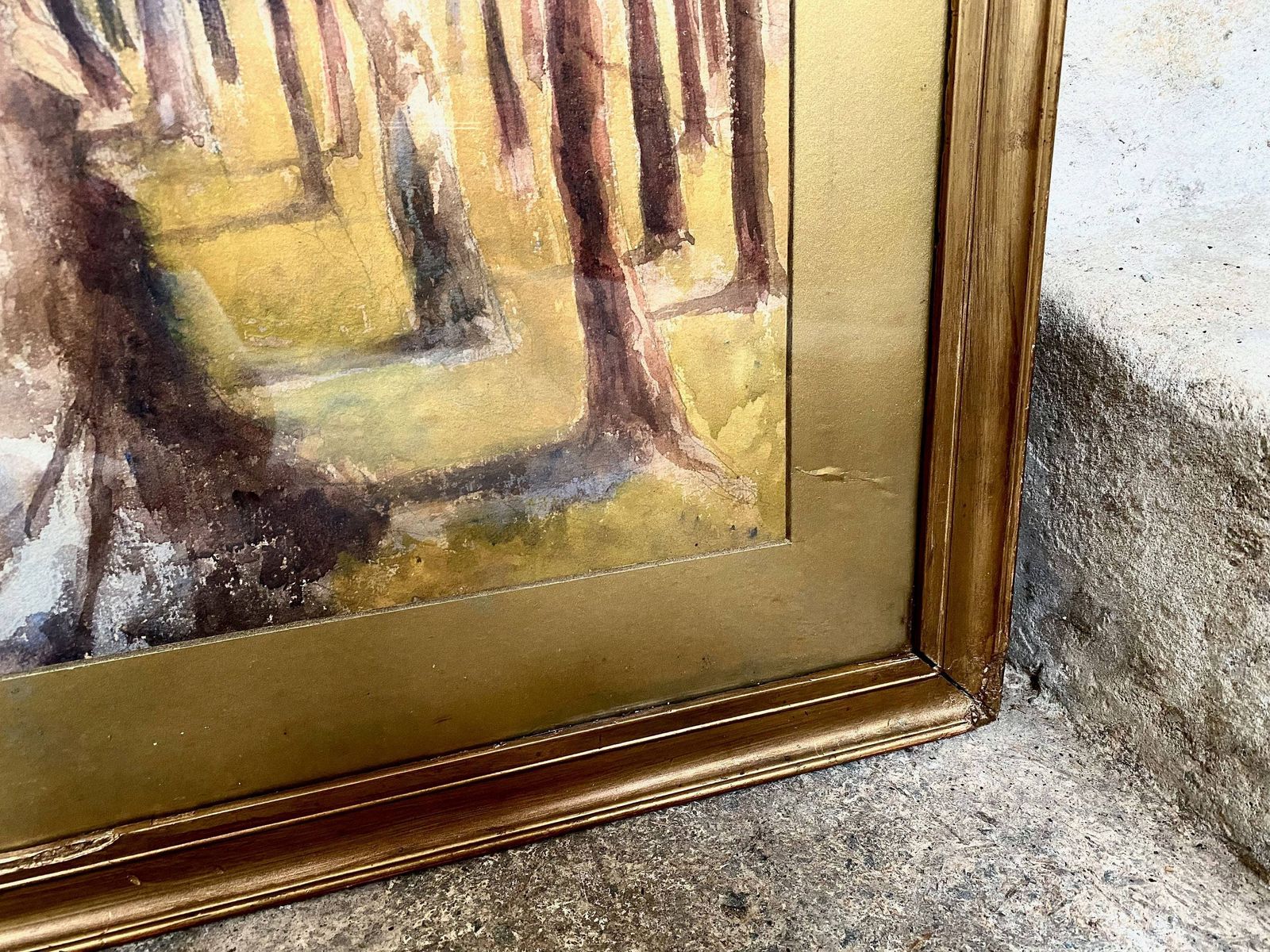 Original Antique Watercolour Painting In Frame   Countryside Scenery photo 150.0