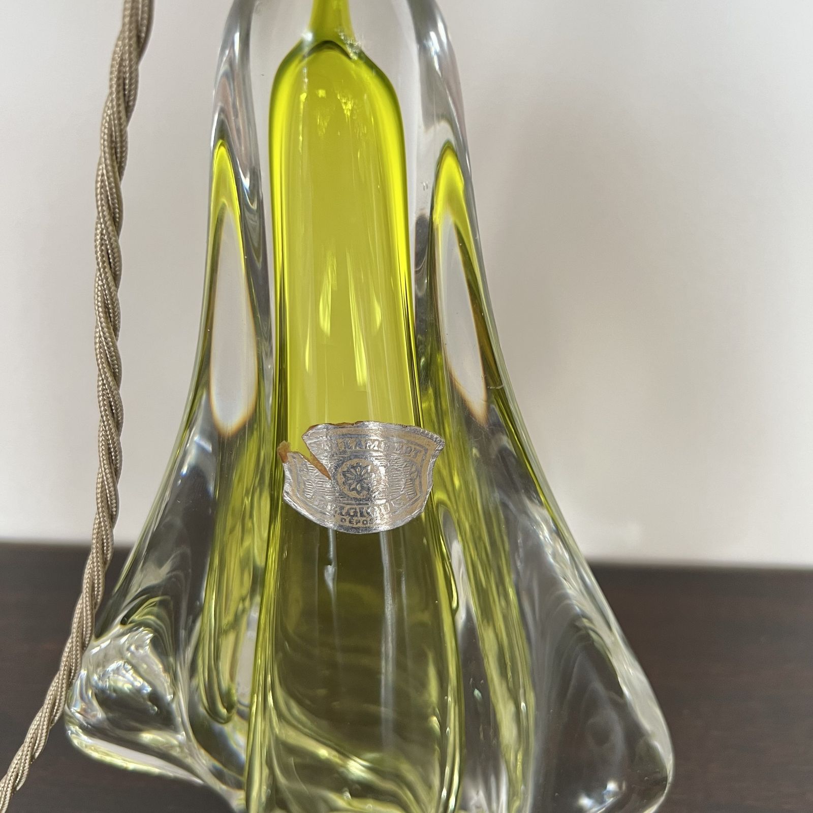 Val St. Lambert Belgian Yellow Crystal Table Lamp photo vintage