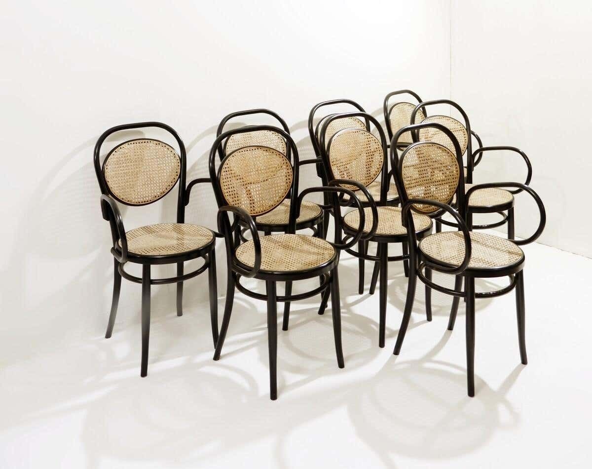 Set Of 8 Thonet Armchairs Model Nr. 15, Black Wood And Cane, 1900s photo furniture