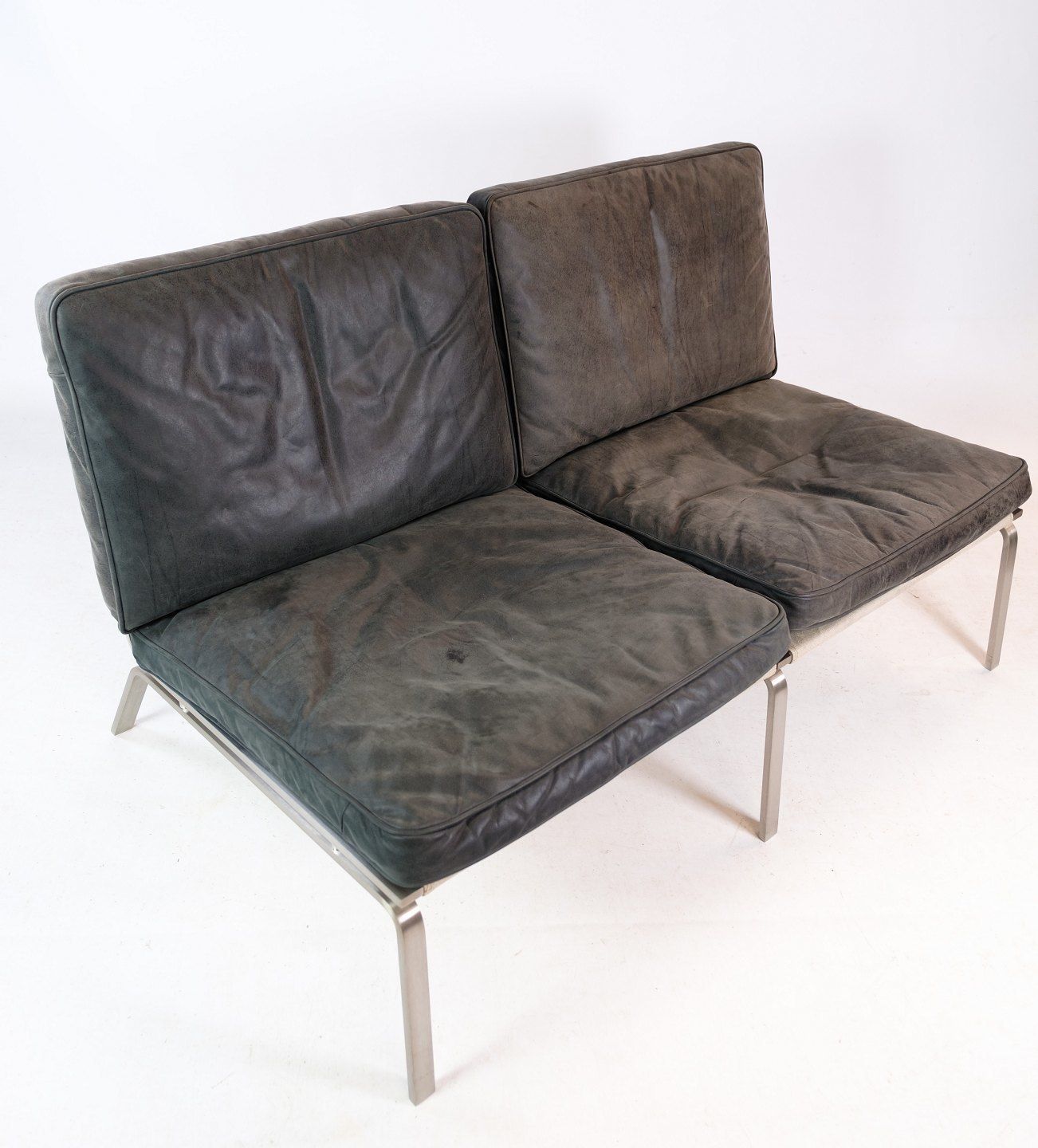 2 Person Sofa In Stainless Steel & Black Leather Cushions   Man   Norr11 photo Furniture