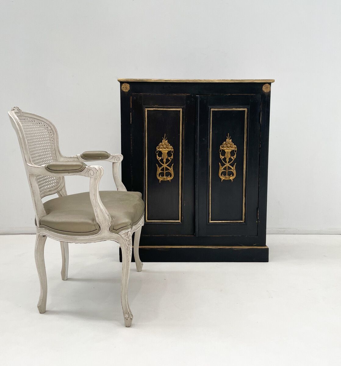 Antique Wooden Cabinet In Black & Gold photo Furniture
