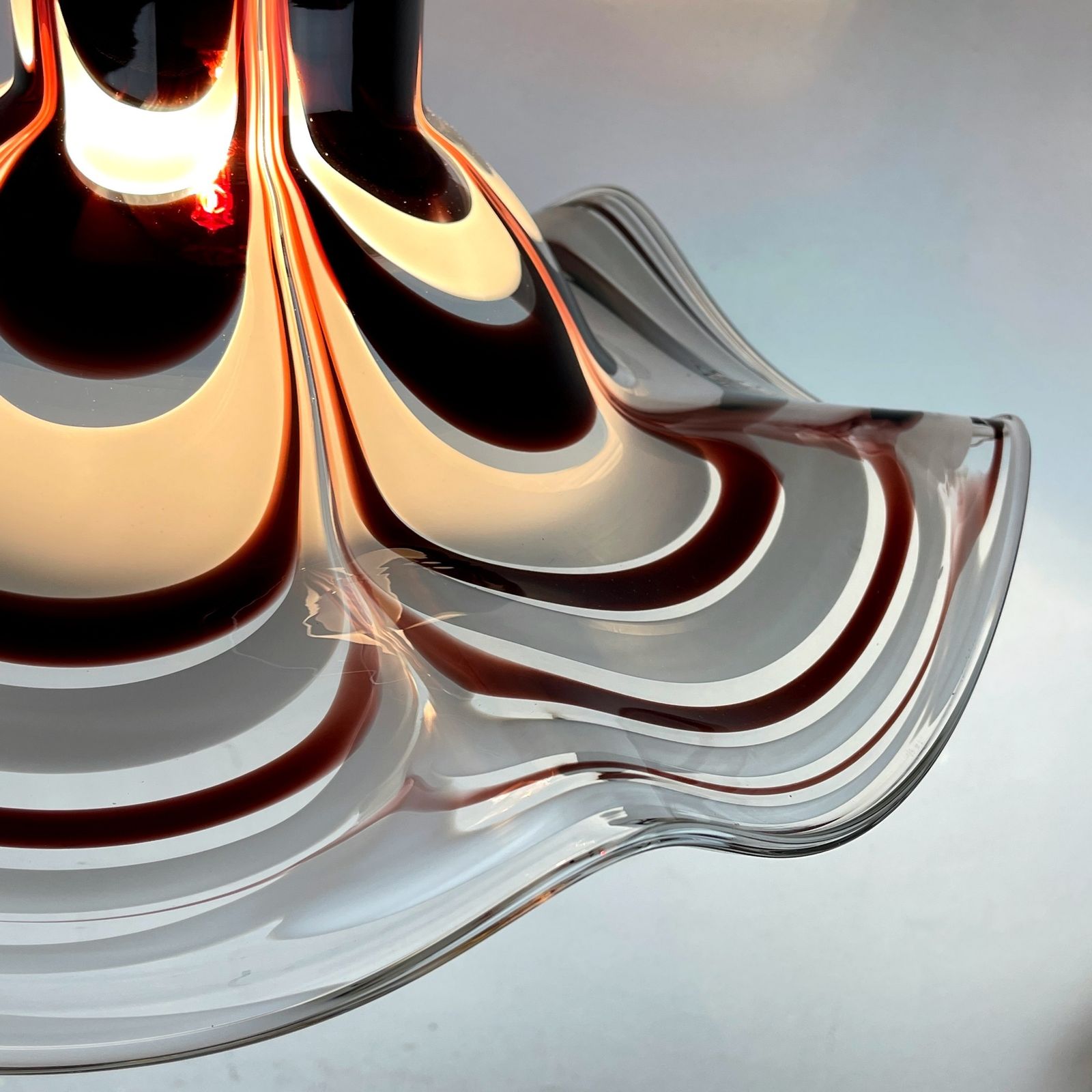 Original Murano Glass Brown Pendant Lamp Flower By Av Mazzega Italy 1970s photo Lighting