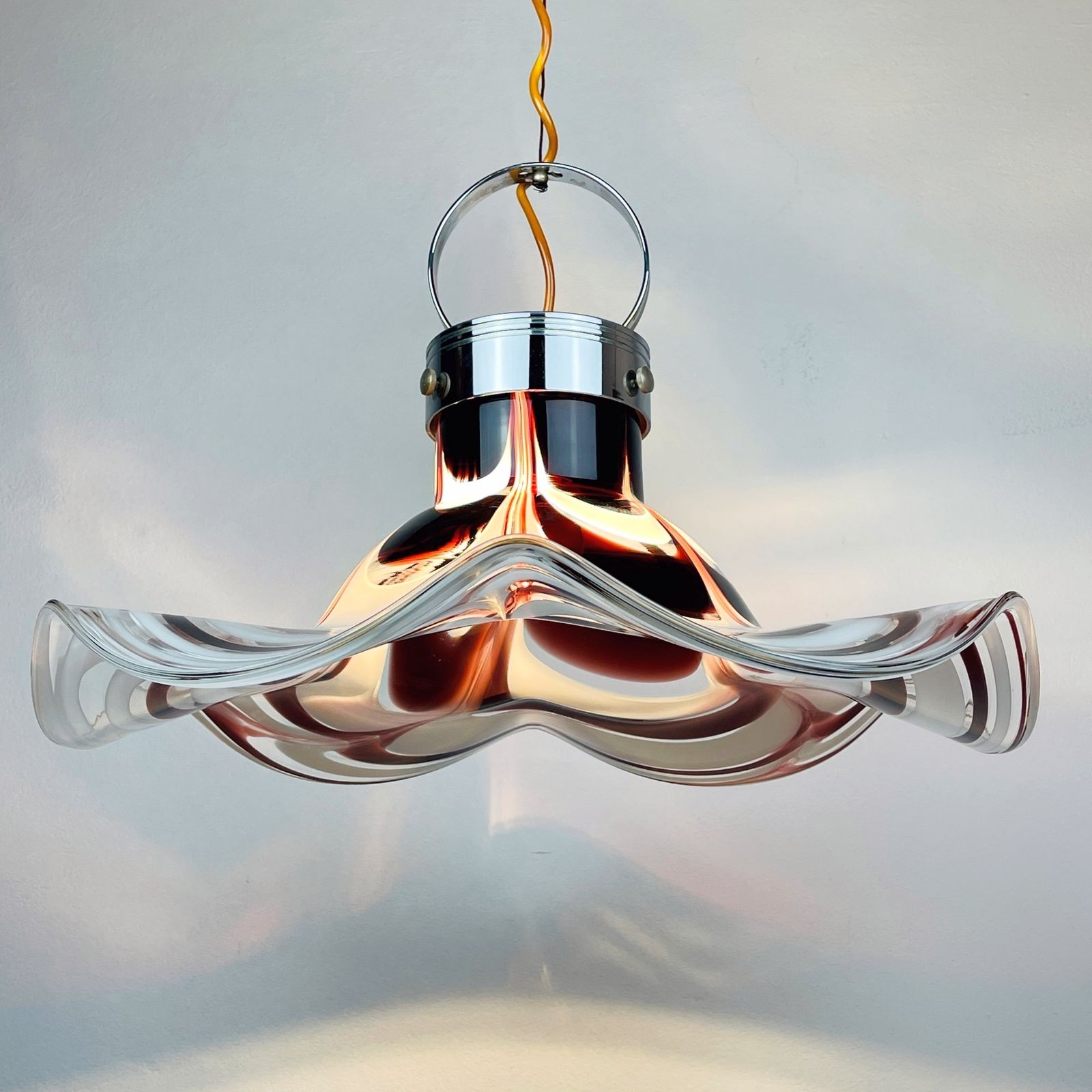 Original Murano Glass Brown Pendant Lamp Flower By Av Mazzega Italy 1970s photo buy