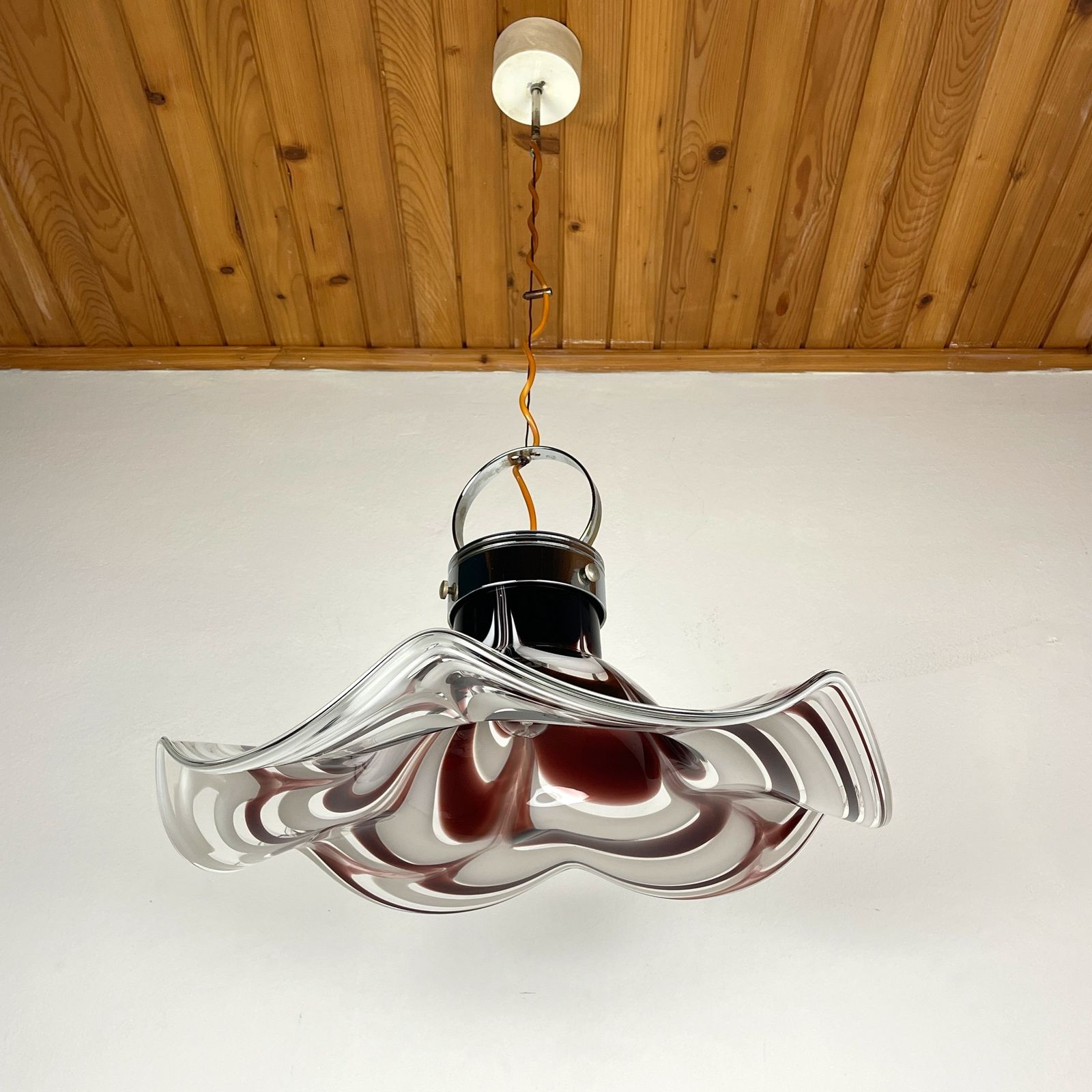 1480.0 Original Murano Glass Brown Pendant Lamp Flower By Av Mazzega Italy 1970s photo