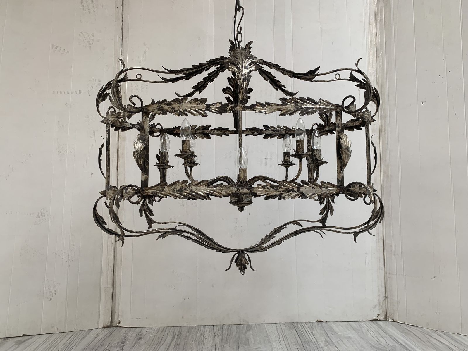Chandelier In Silver + Argilla Metal Big And Impressive  Wrought Iron Florentine Art Made In Italy photo for sale