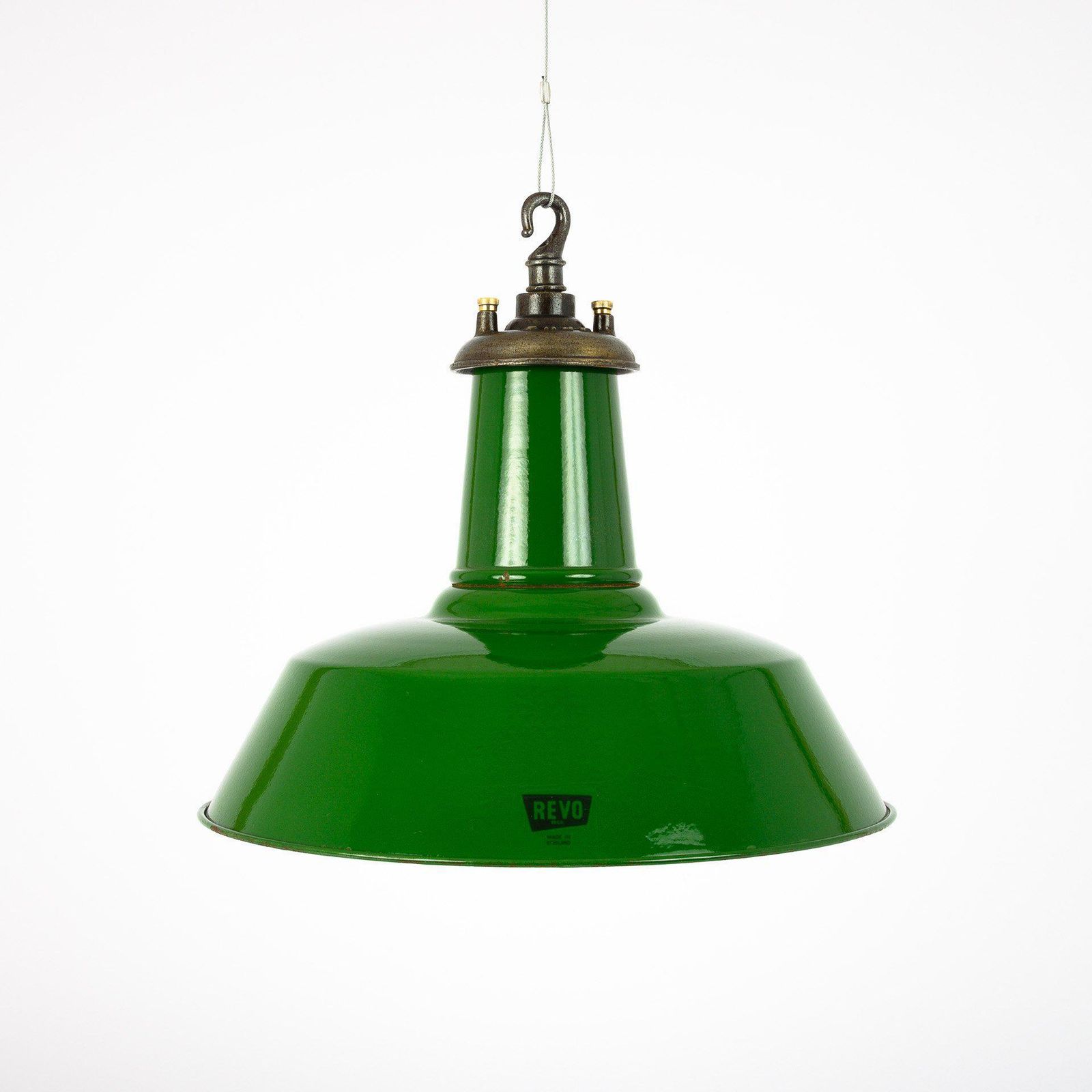 Original Industrial Green Enamel Factory Pendant Lights By Revo Tipton