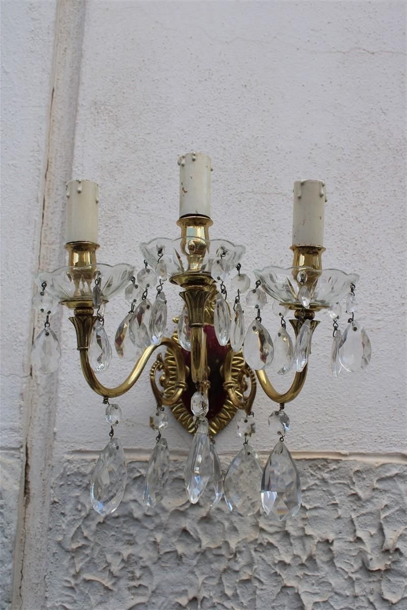 photo buy Pair Of Wall Lamps In Brass And Mid Century Italian Crystal Enamels 1950s
