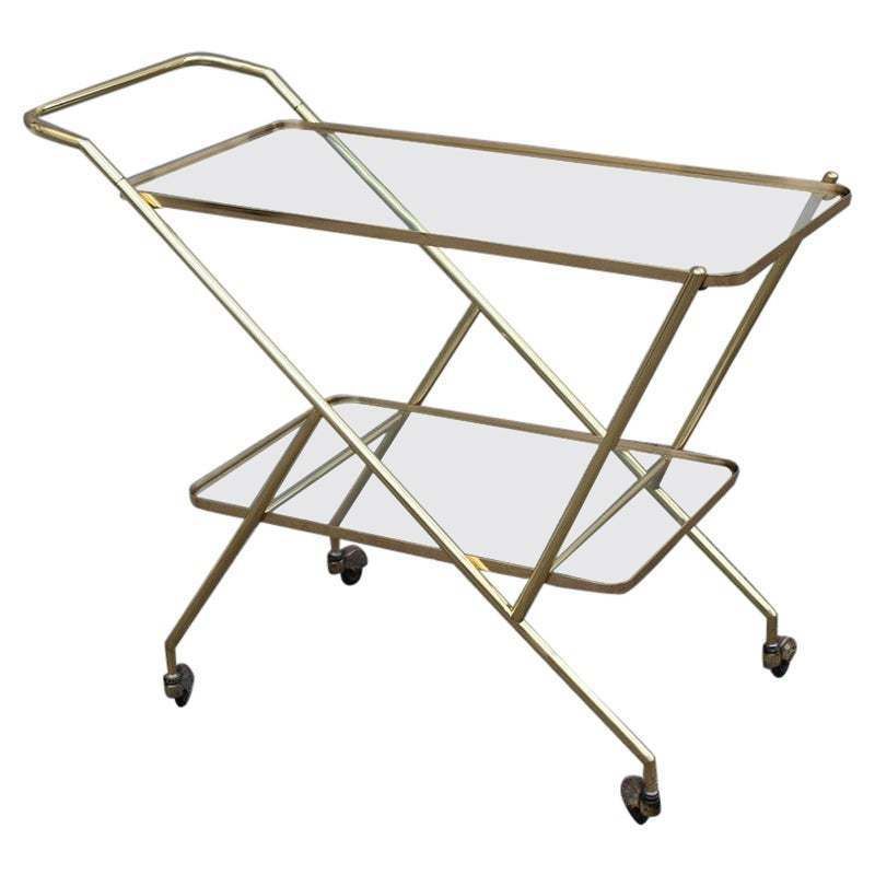 Stylized Solid Brass Bar Trolley Mid Century Italian Design 1950 Cesare Lacca