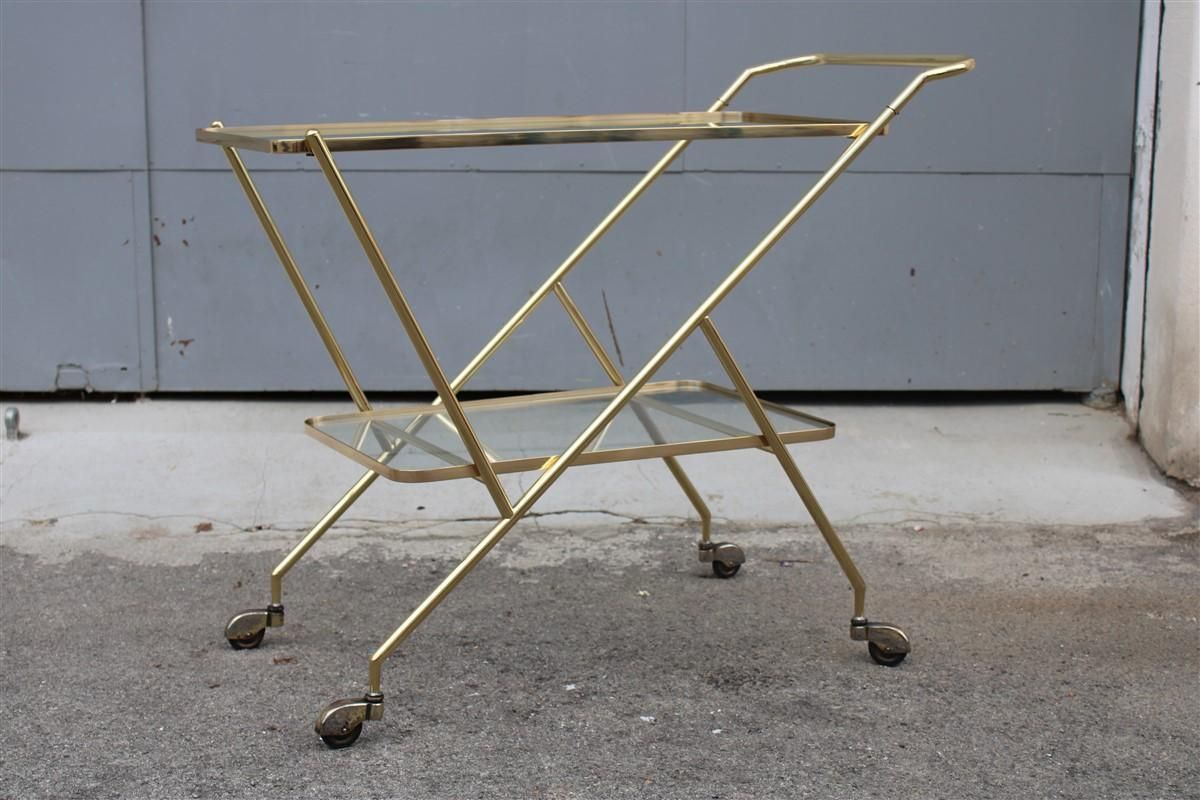 Stylized Solid Brass Bar Trolley Mid Century Italian Design 1950 Cesare Lacca photo vinterior