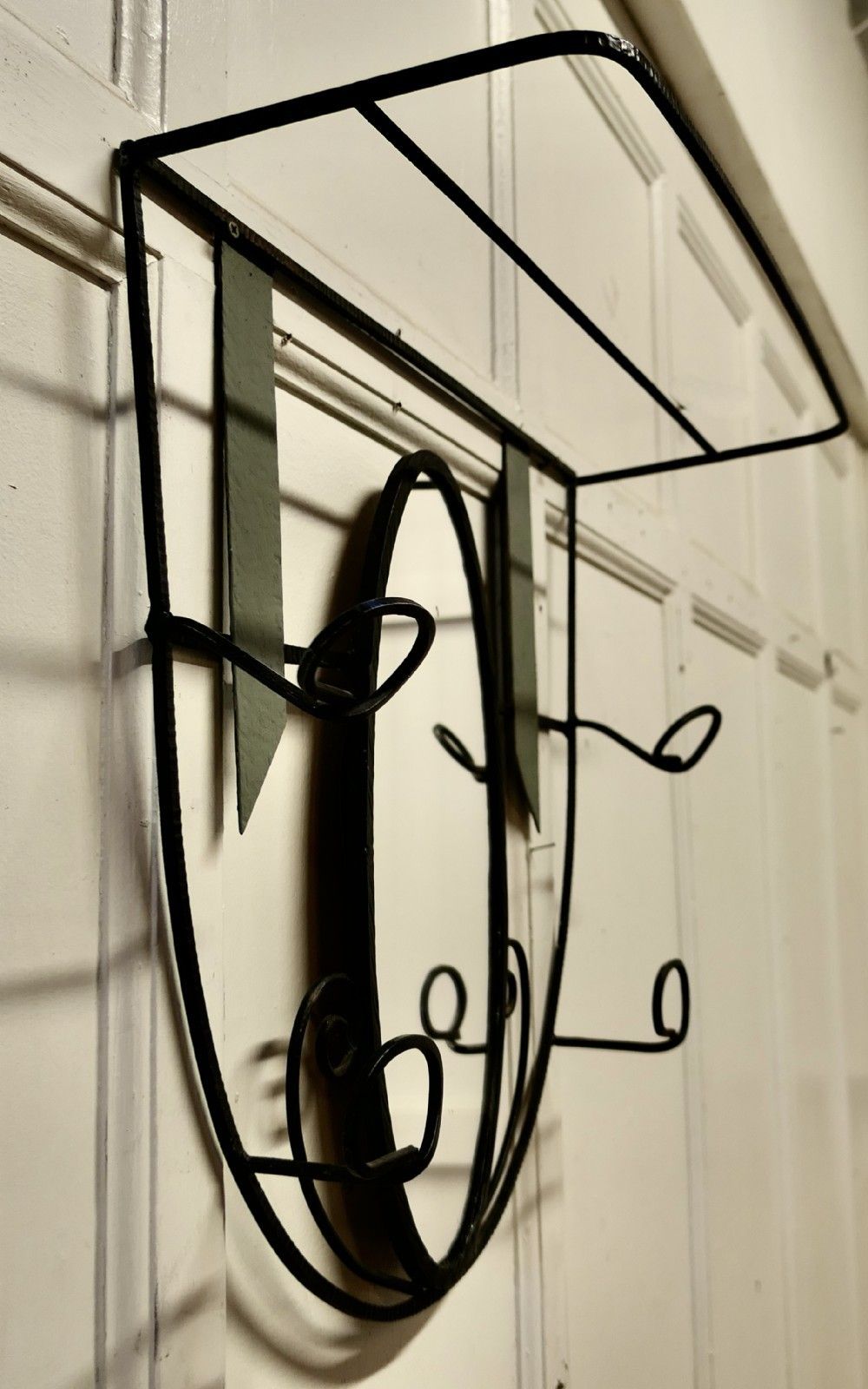 French Retro Chic Iron And Toleware Hat And Coat Rack With Oval Mirror photo Home Decor