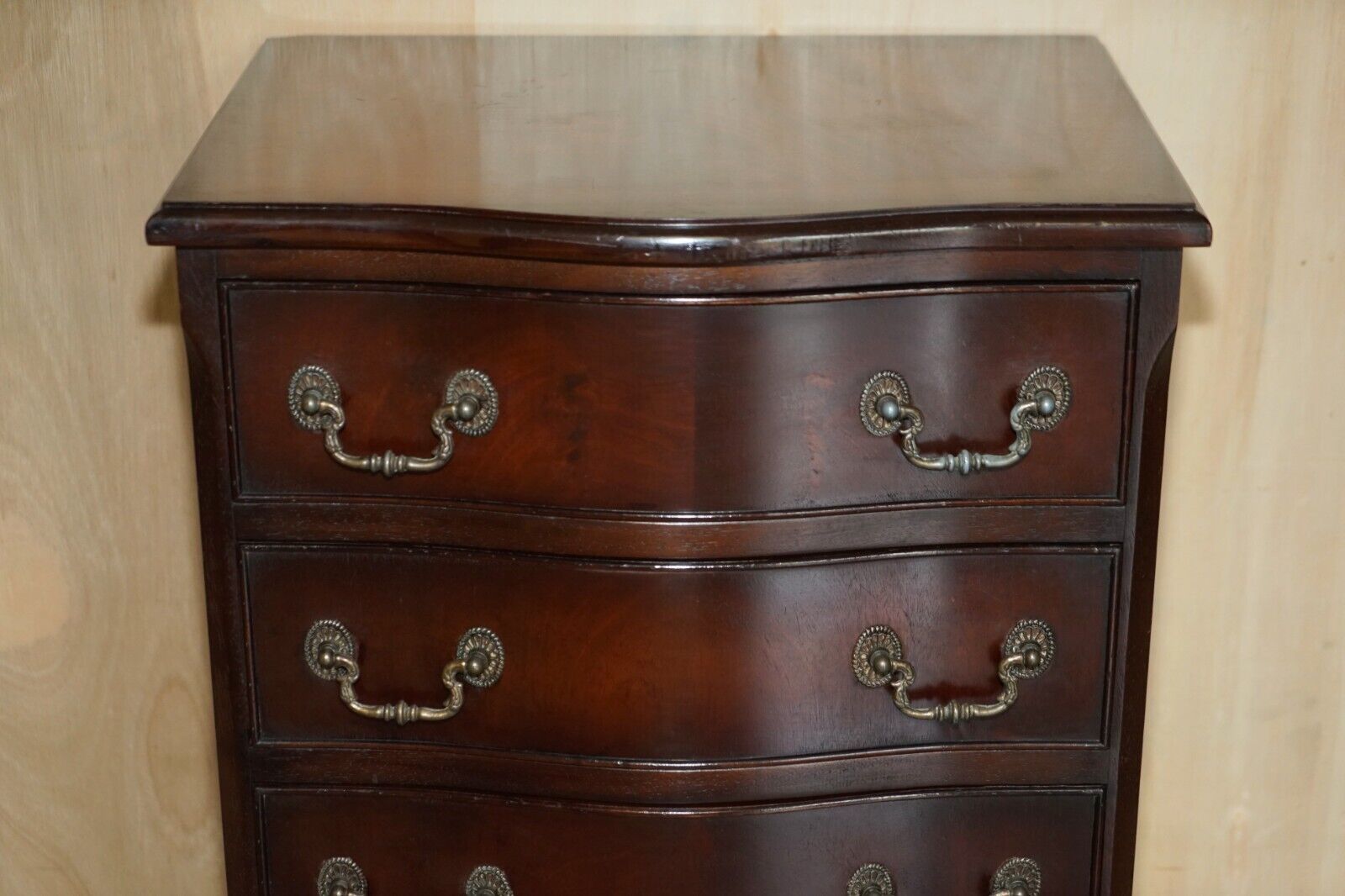 Vintage Mahogany Side End Lamp Table Sized Serpentine Fronted Chest Of Drawers photo furniture