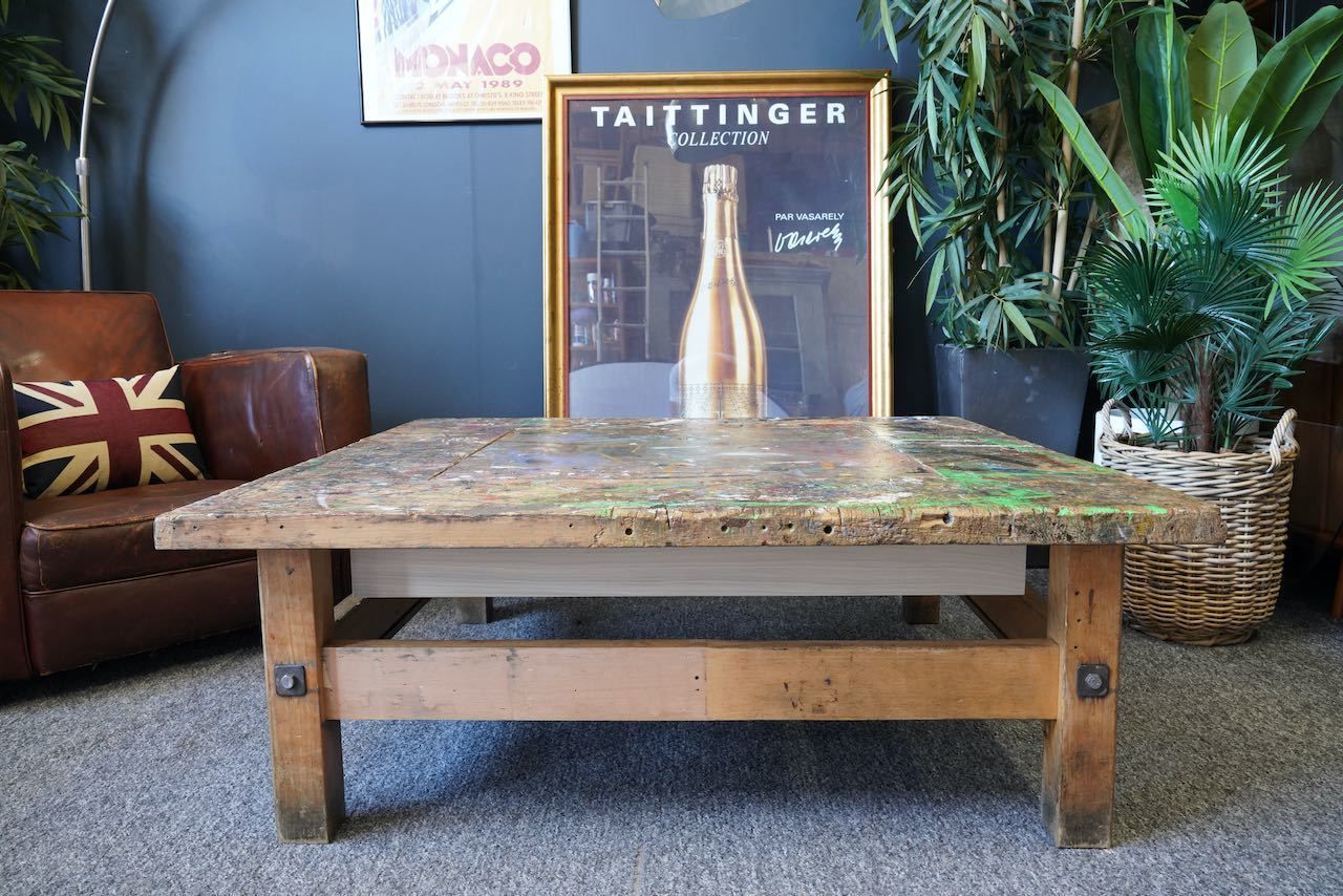 photo buy Handmade Large Square Coffee Table Hidden Compartment Paint Splattered