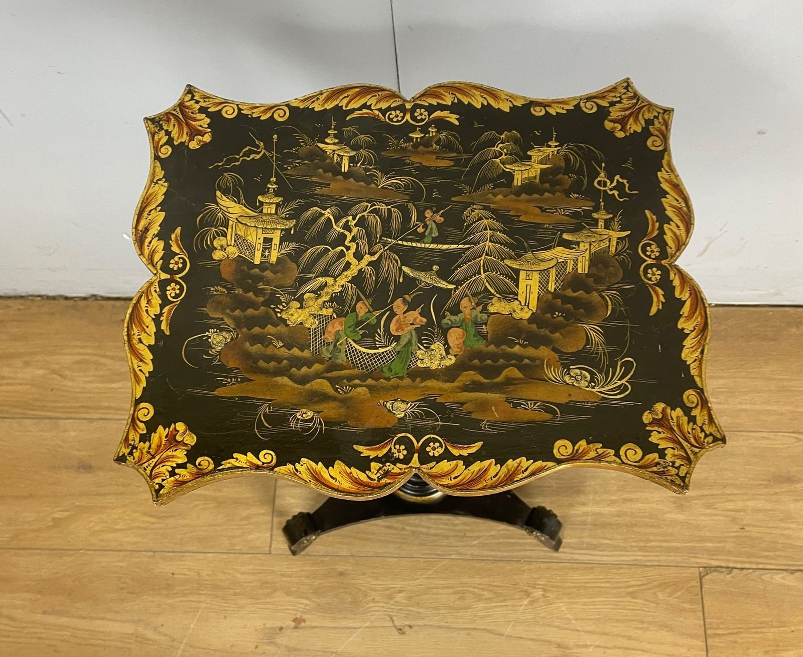 photo furniture C19th Chinoiserie Wine Table With Ebonised Tripartite Base