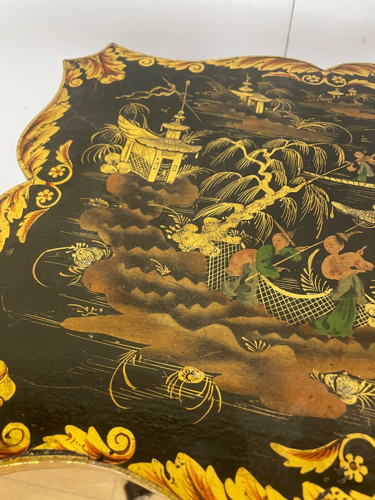 photo for sale C19th Chinoiserie Wine Table With Ebonised Tripartite Base