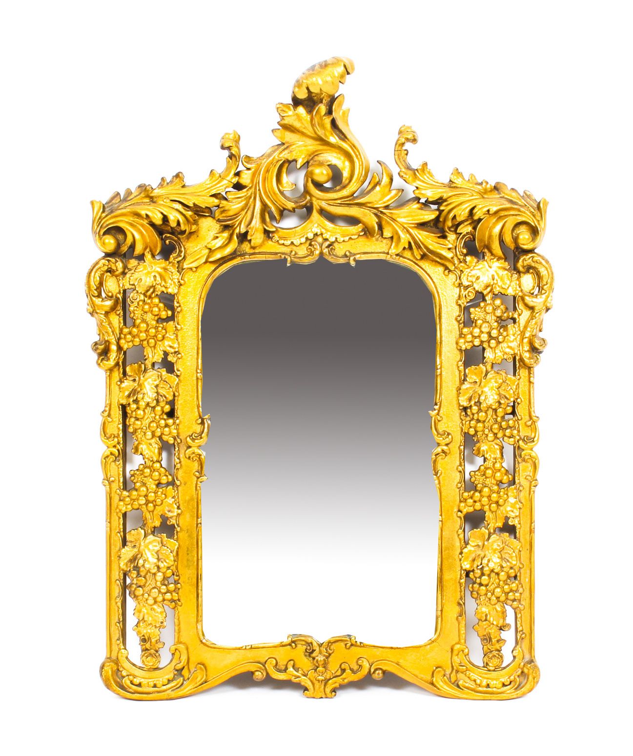 Antique Italian Giltwood Mirror Carved With Fruiting Vines 19th C   78x56cm photo vintage