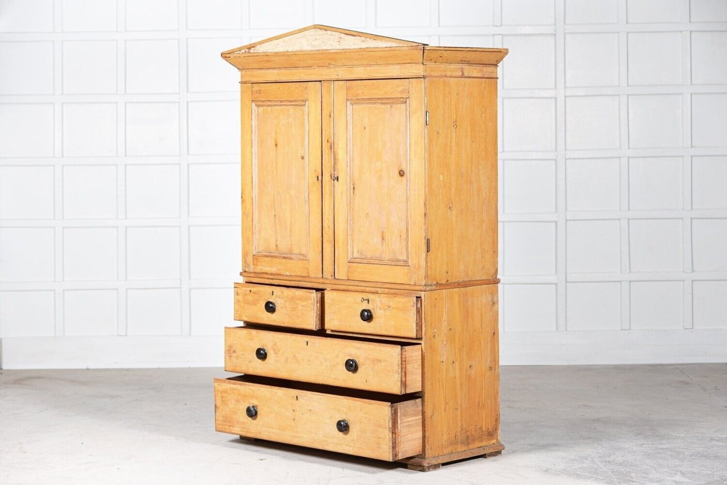 19thc Pedimented English Pine Linen Press photo Furniture