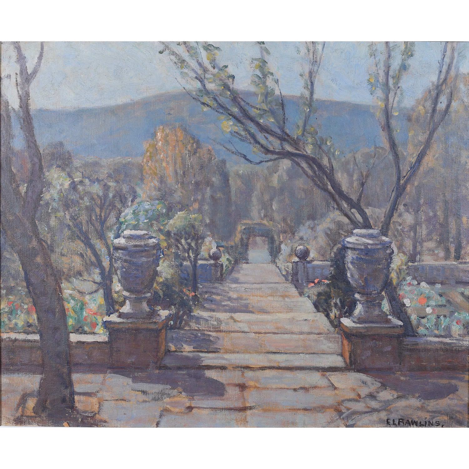 Ethel Louise Rawlins: A Garden Below The South Downs Oil Painting