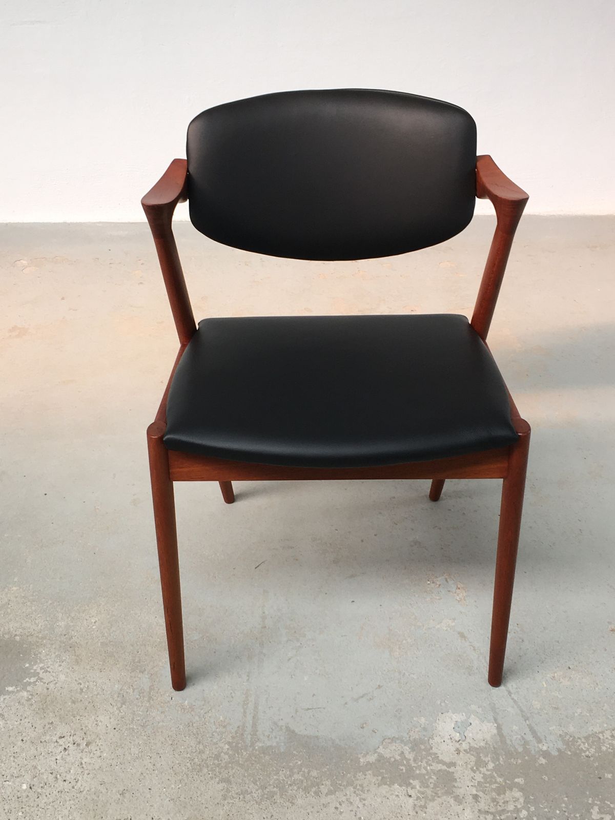 Kai Kristiansen Six Fully Restored Teak Dining Chairs Inc. Custom Reupholstry photo for sale