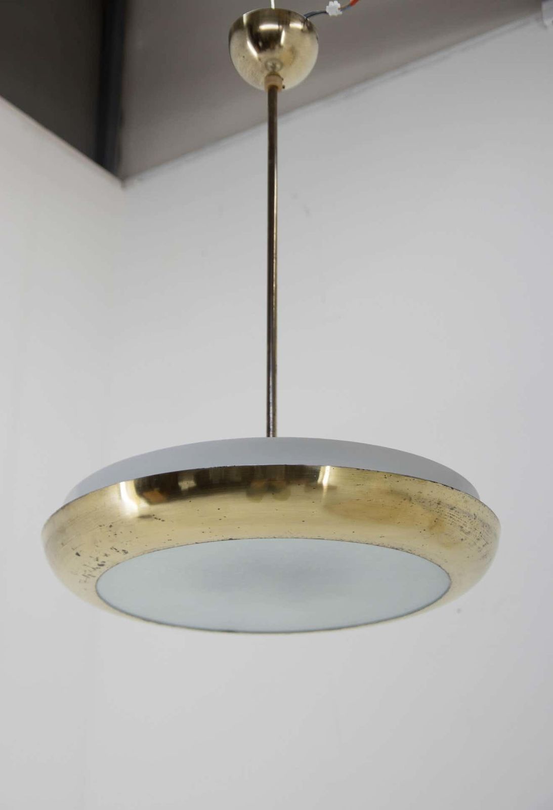 Buhaus / Functionalist Brass Chandelier Ufo, 1930s, Restored photo furniture