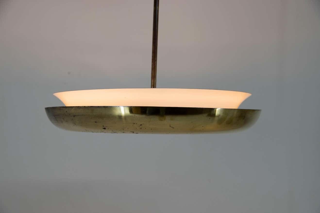 Buhaus / Functionalist Brass Chandelier Ufo, 1930s, Restored photo buy