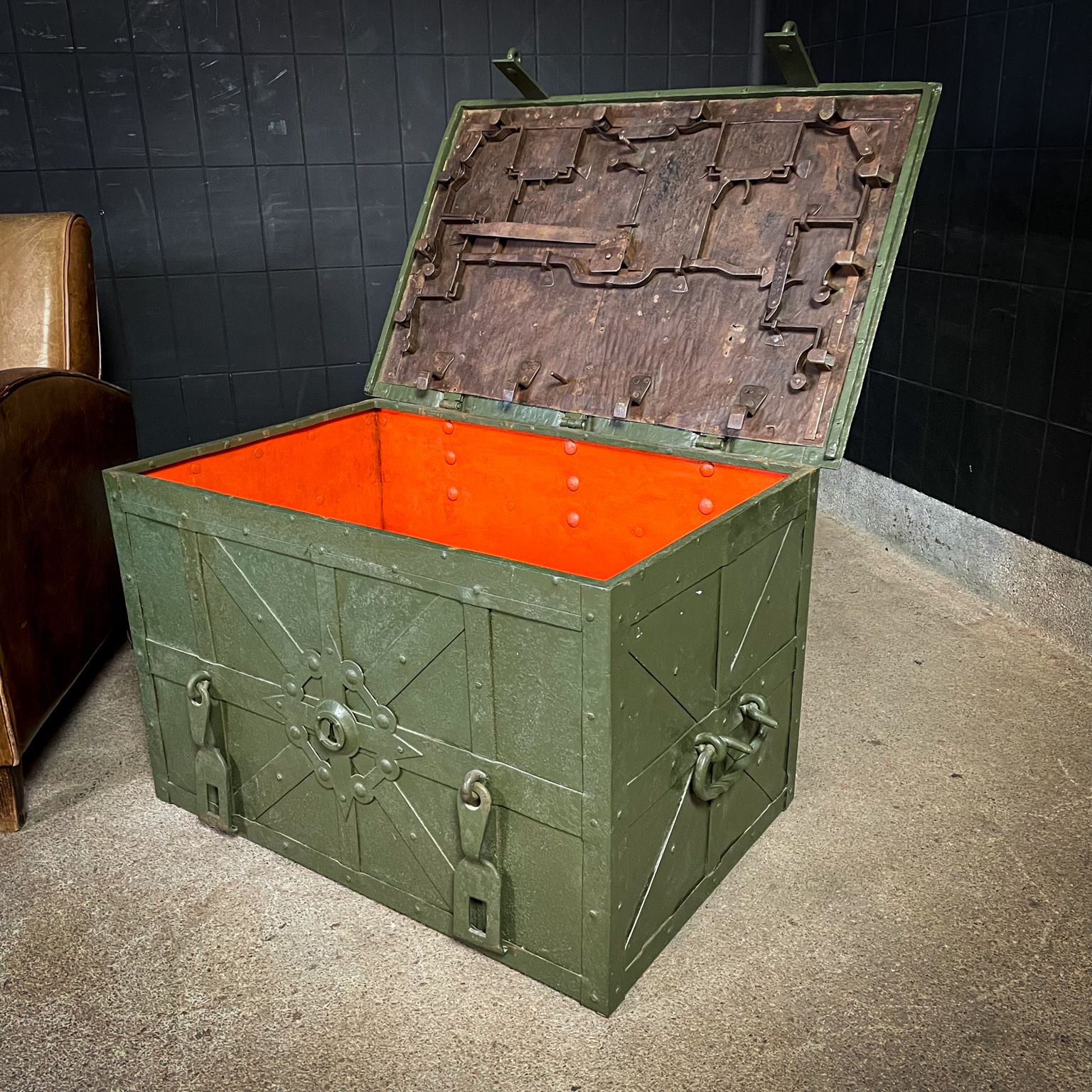 Antique 18th Century Strongbox / Armada Chest – Green – Extra Large photo furniture