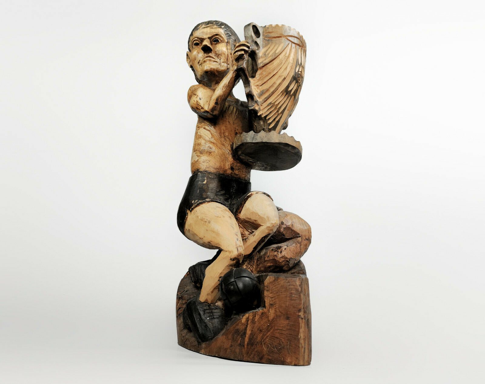 Huge Wooden Folk Art Circus Sculpture   Frank Lentini, 3 Legged Football Player
