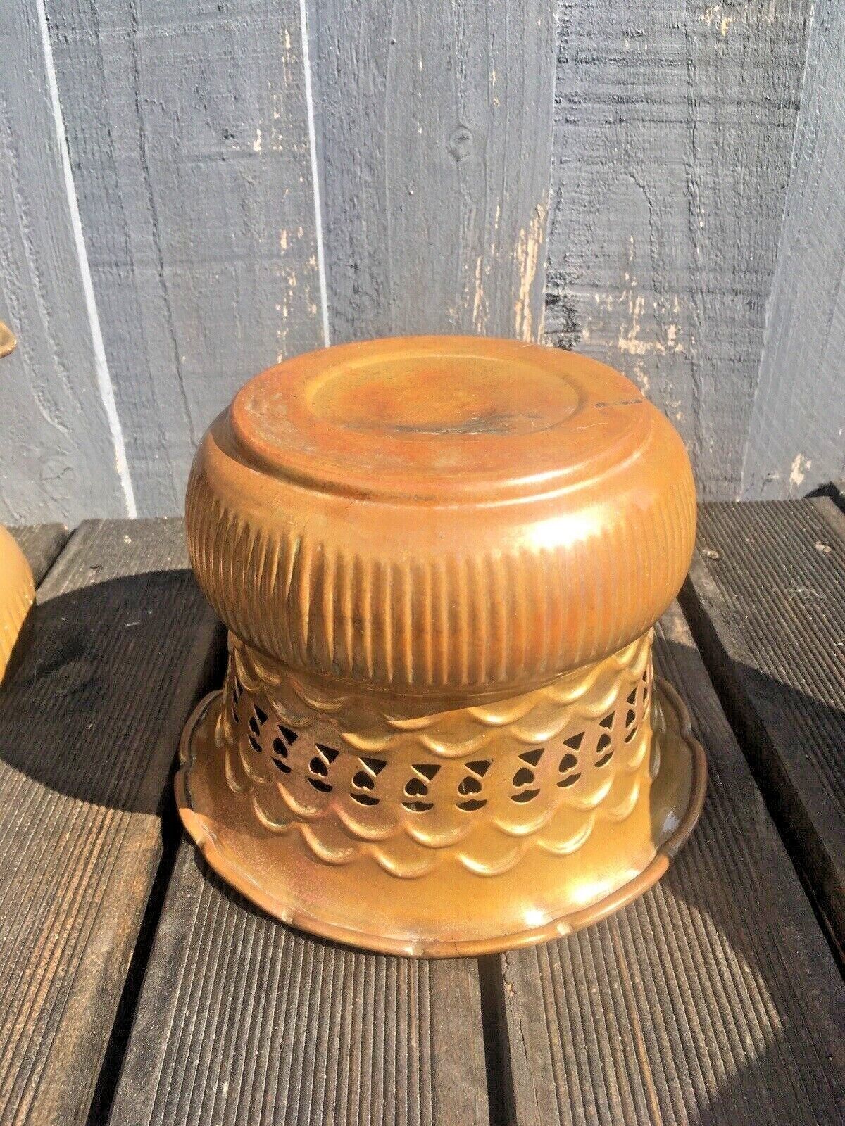 1 Vintage Brass Pierced Planter Flower Plant Herb Cacti Pot Boho Indian Antique photo 50.0