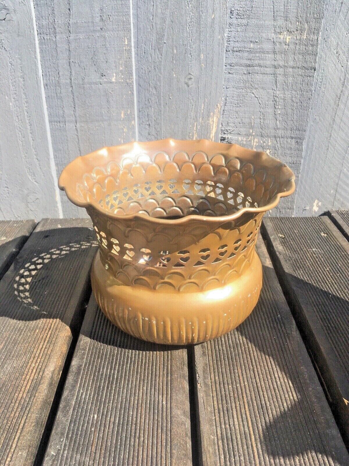 1 Vintage Brass Pierced Planter Flower Plant Herb Cacti Pot Boho Indian Antique photo vintage