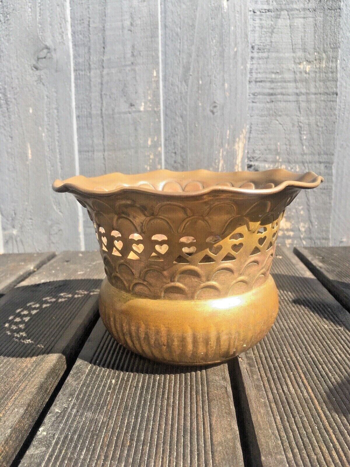 Vintage Brass Pierced Planter Flower Plant Herb Cacti Pot Boho Indian Antique