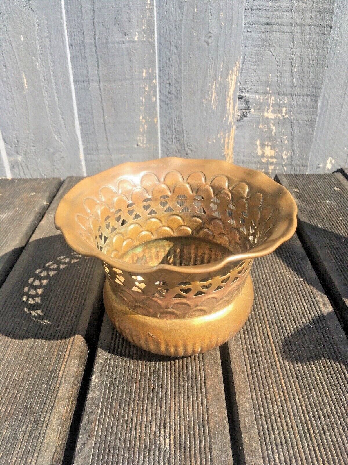 Vintage Brass Pierced Planter Flower Plant Herb Cacti Pot Boho Indian Antique photo for sale