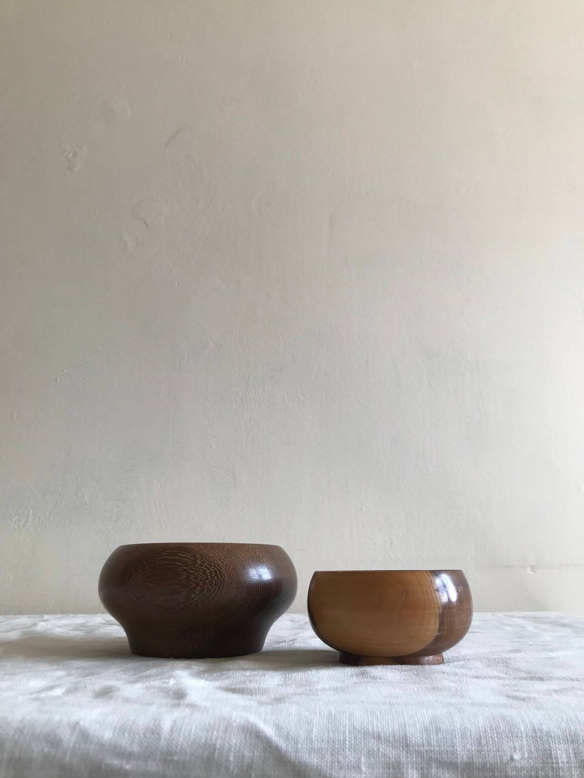 Handmade Wooden Bowls In Solid Yew, Set Of Two Vintage Nesting Dishes photo vintage