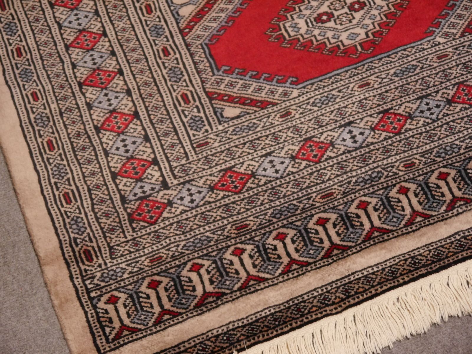 Vintage Turkmen Rug From Pakistan, 1980s Dark Red, Grey  photo for sale
