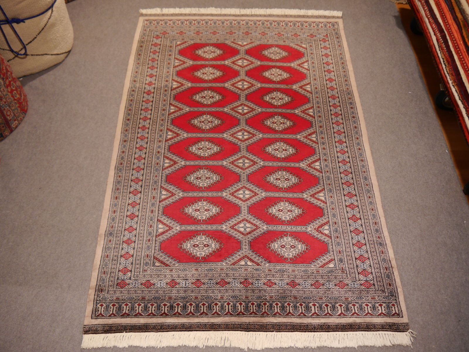 photo furniture Vintage Turkmen Rug From Pakistan, 1980s Dark Red, Grey 