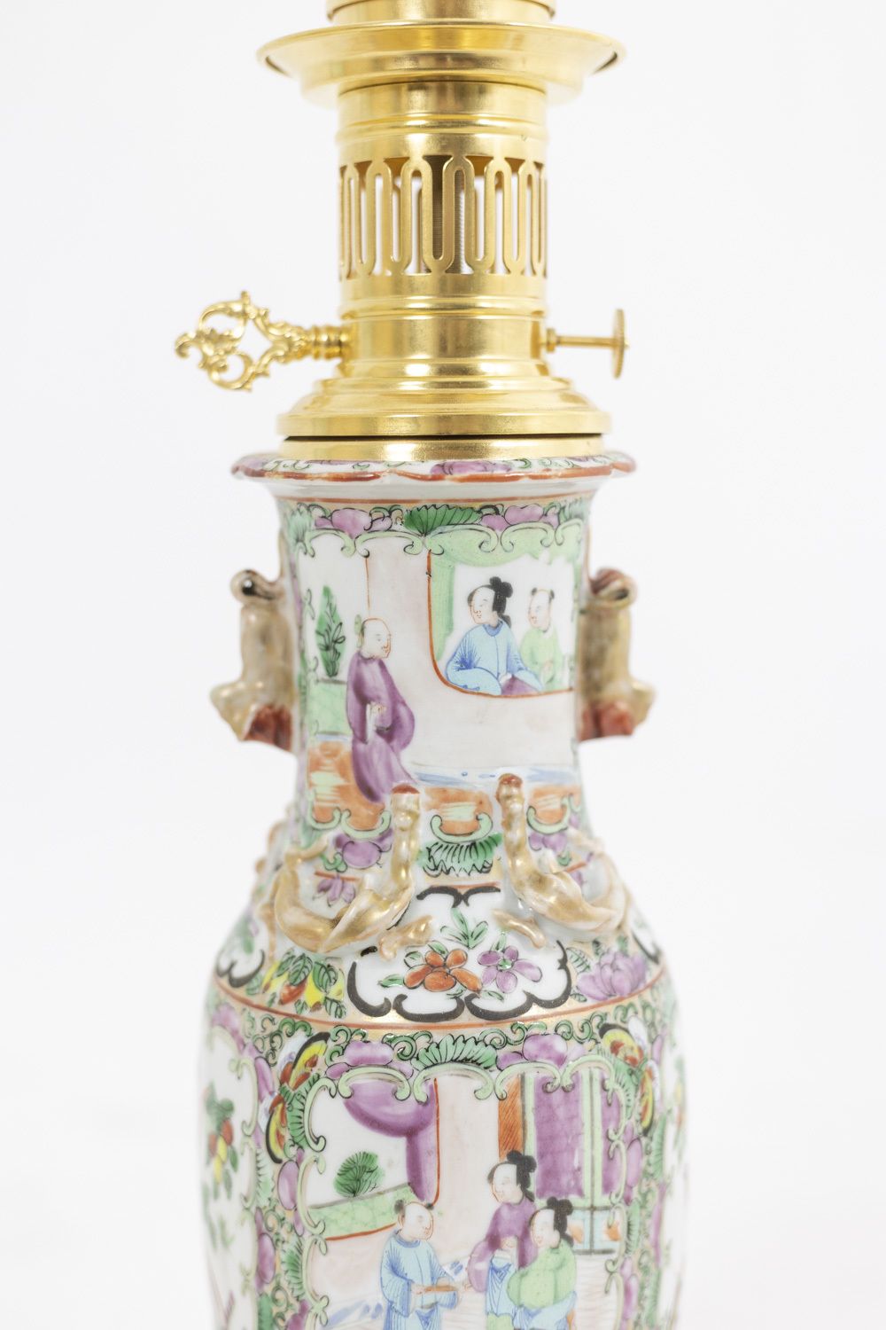 photo furniture Pair Of Lamps In Porcelain Of Canton And Bronze, Circa 1880