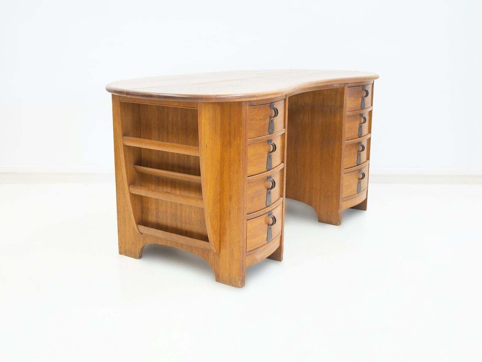 Furniture Swedish Art Nouveau Style Oak Writing Desk photo