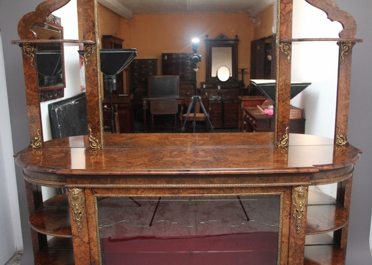 Exhibition Quality Antique 19th Century Burr Walnut Mirror Back Credenza photo vinterior