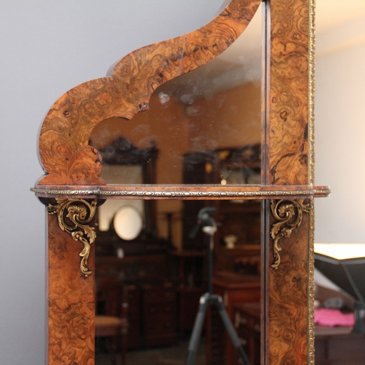 Exhibition Quality Antique 19th Century Burr Walnut Mirror Back Credenza photo buy