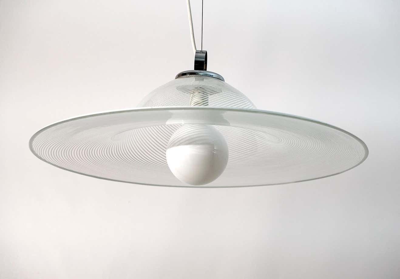 Mid Century Modern Italian Murano Spiral Glass Pendant Lamp, 1970s photo Lighting