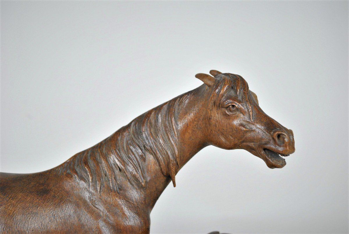 Carved Wooden Horse, Black Forest, Xixth Century photo vintage