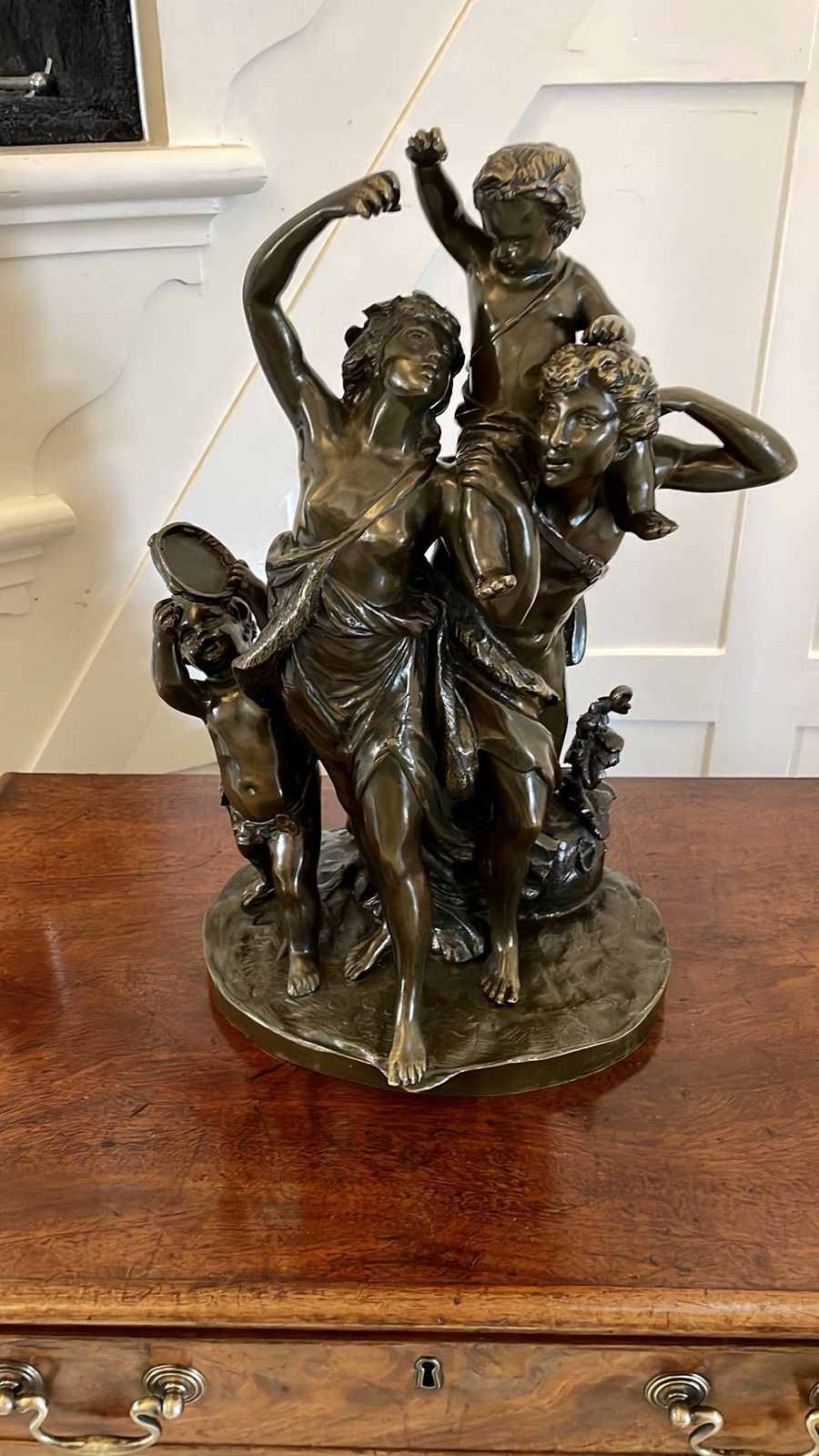 photo for sale Antique Outstanding Quality Bronze Dancing Maidens Statue Signed By Clodion